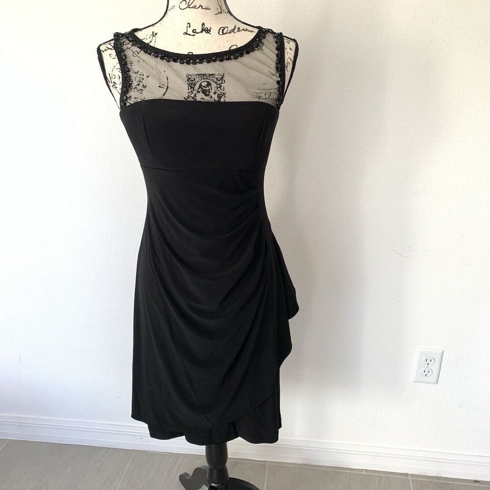 Black Evening Draped Cocktail Dress Size 4
